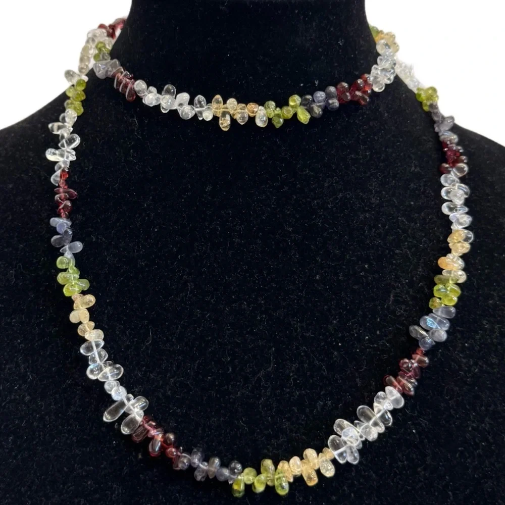 Natural Multi Gemstone Tear Drops Briolette Beaded Necklace 6-10 MM 38 Inch - Picture 2 of 16